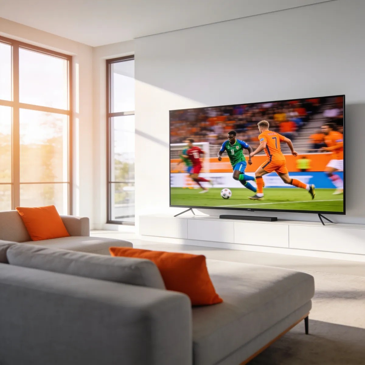 Living room TV streaming live sport in 4K through an extreme HD IPTV service